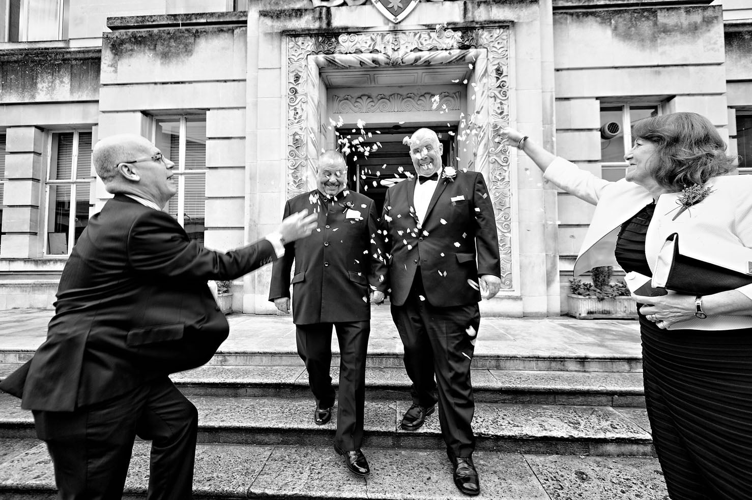 Gay Wedding Couple and Confetti at Wandsworth Town Hall